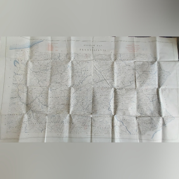 Antique 1930 Stream Map of Pennsylvania PA 35" x 57" Color Map Poster - Picture 2 of 9